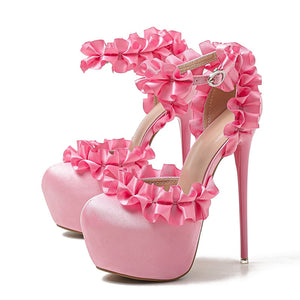Side view pink high heels