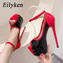Load image into Gallery viewer, Side view red and black high heels