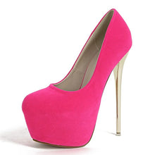 Load image into Gallery viewer, Side View Pink Flock High Heels