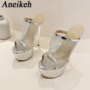 Silver Mesh High heels for sale