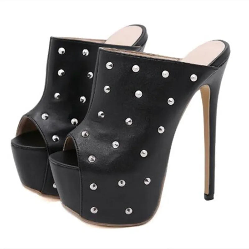 Side view black slip on high heels for sale