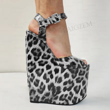 Load image into Gallery viewer, Side view leopard print high heel wedges
