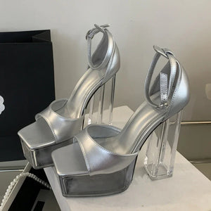 Silver Square Toe High Heels for sale