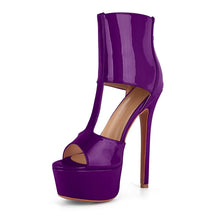 Load image into Gallery viewer, Purple high-heeled platform shoe on a white background