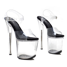 Load image into Gallery viewer, Side view black high heel platforms