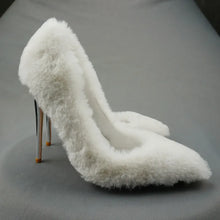 Load image into Gallery viewer, White plush stiletto high heels for sale
