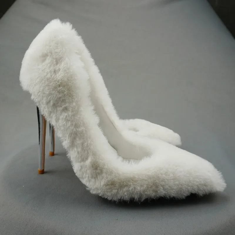 White fluffy high heels hotsell