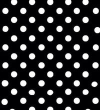 Load image into Gallery viewer, A repeating black and white polka dot pattern with evenly spaced white circles on a black background.