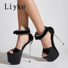 Load image into Gallery viewer, Side view black high heel sandals for sale