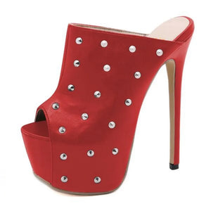 Side view Red Slip on peep Toe high heels for sale
