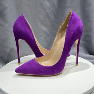 Side view stiletto high heels in purple. For sale