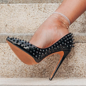 Black rivet stiletto heels for sale