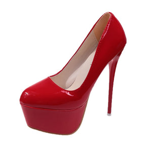 Side view red high heel pumps