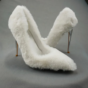 White plush stiletto high heels for sale
