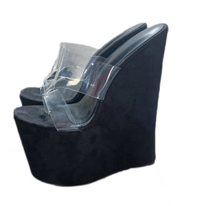 Side view black 20 cm wedge sandals for sale