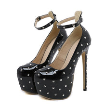 Load image into Gallery viewer, Side view black rivet high heel pumps