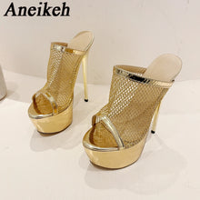 Load image into Gallery viewer, Gold Mesh High heels for sale