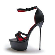Load image into Gallery viewer, Black thin heel open toe sandals