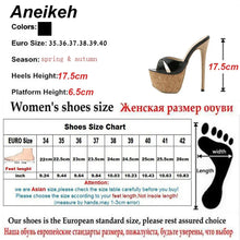 Load image into Gallery viewer, Product description card for women&#39;s high-heeled shoes with size chart and measurements.