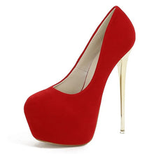 Load image into Gallery viewer, Side View Red Flock High Heels