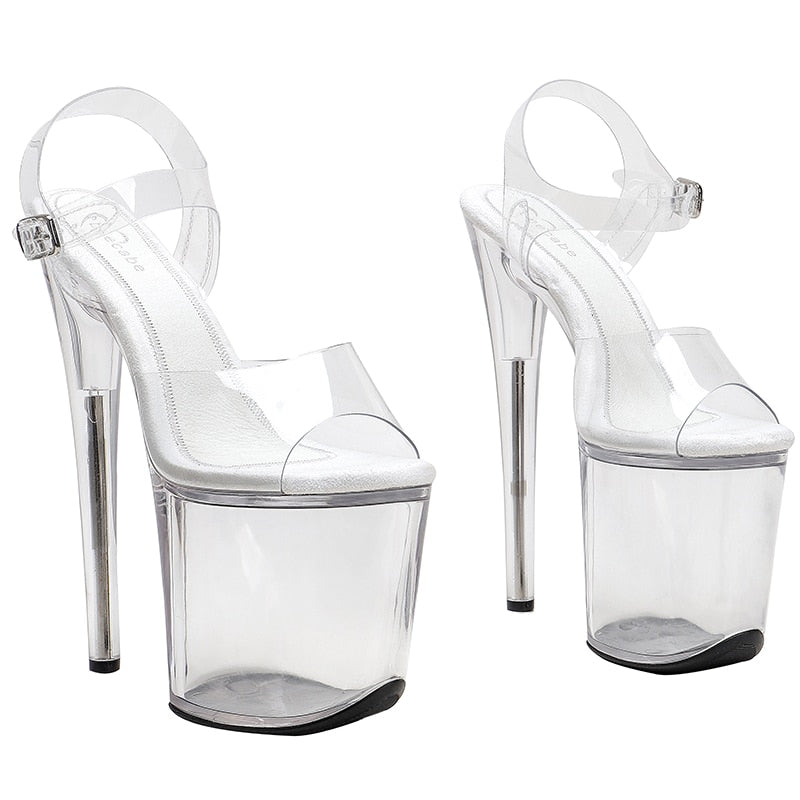 side view white pvc platform heels