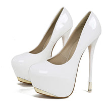 Load image into Gallery viewer, Side view white platform high heels