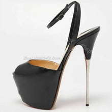 Load image into Gallery viewer, Black high-heeled sandal on a white background