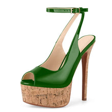 Load image into Gallery viewer, Onlymaker Women Peep Toe Wood Grain Platform Slingback Heels