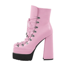 Load image into Gallery viewer, Pink platform boot with black sole on a white background