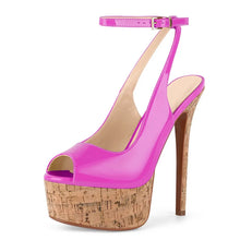 Load image into Gallery viewer, Onlymaker Women Peep Toe Wood Grain Platform Slingback Heels