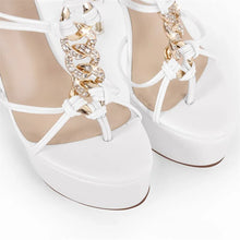Load image into Gallery viewer, Top view white high heel sandals designer