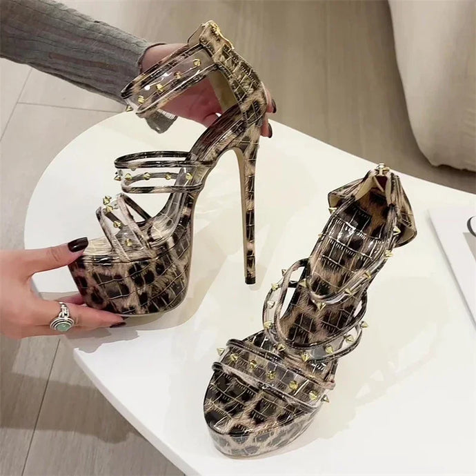 Aneikeh Animal Print Gladiator Heels
