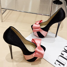 Load image into Gallery viewer, Side view black platform high heels