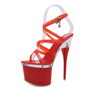 Red strip tease high heels onestep.forth high heels