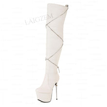 Load image into Gallery viewer, White platform high heel boots