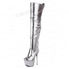 Load image into Gallery viewer, Silver high heel stripper bots for sale