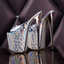 Load image into Gallery viewer, Silver mule high heels for sale