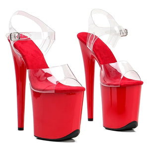 Red clear platform high heels