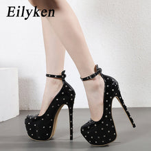 Load image into Gallery viewer, Side View black rivet high heel pumps