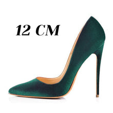 Load image into Gallery viewer, 12 cm green velvet high heels for women