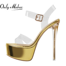 Load image into Gallery viewer, Gold designer sandals for sale