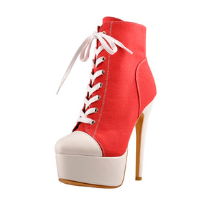 Red high heel ankle boots