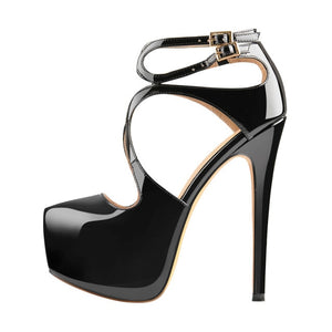 black high heels with ankle strap