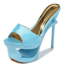 Load image into Gallery viewer, Blue High Heel Mules