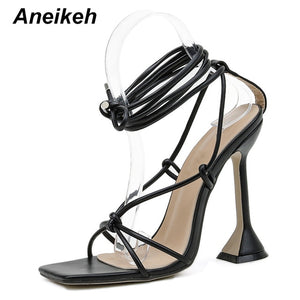 Cross-tied Lace-Up Sandals