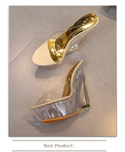 Load image into Gallery viewer, Gold Crystal Wedge Heels