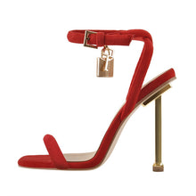 Load image into Gallery viewer, Flock High Heel Sandals with Padlock
