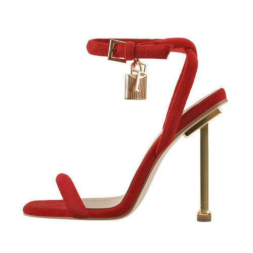 Flock High Heel Sandals with Padlock