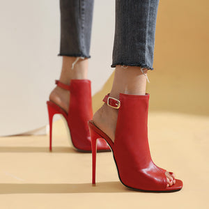 Red gladiator high heels for women.